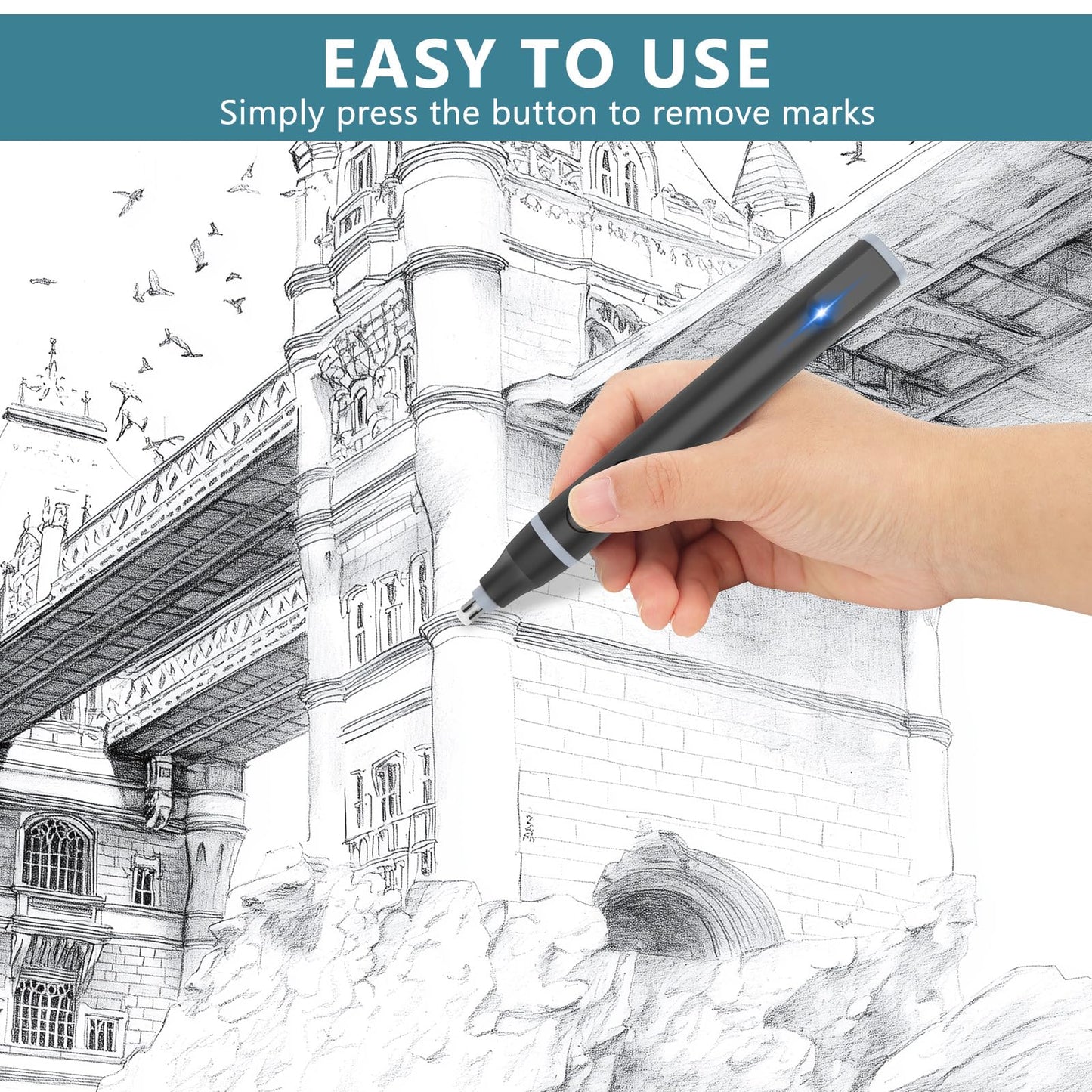 Foyucool Electric Eraser, USB C Rechargeable Pencil Eraser with 220 Eraser Refills, 2 Eraser Sizes, Comfort Grip Art Eraser for Drawing, Ideal for Artists, Students, Sketch, Engineers, Black