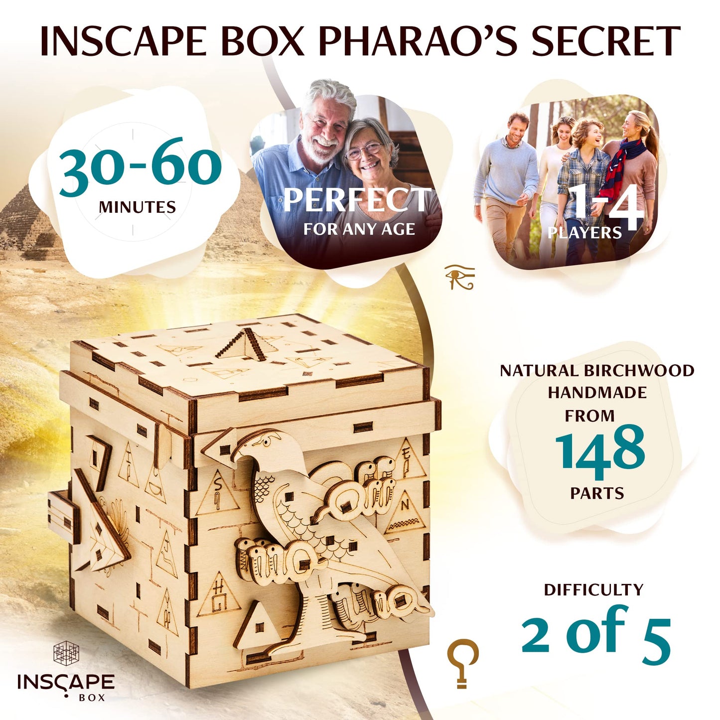 INSCAPE Pharaoh´s Secret Puzzle Box - Escape Room in A Box for Adults - Cluebox - Mind Puzzles for Adults - Puzzle Boxes with Hidden Compartments - Wooden Puzzle Box - Birthday Gift Gadget
