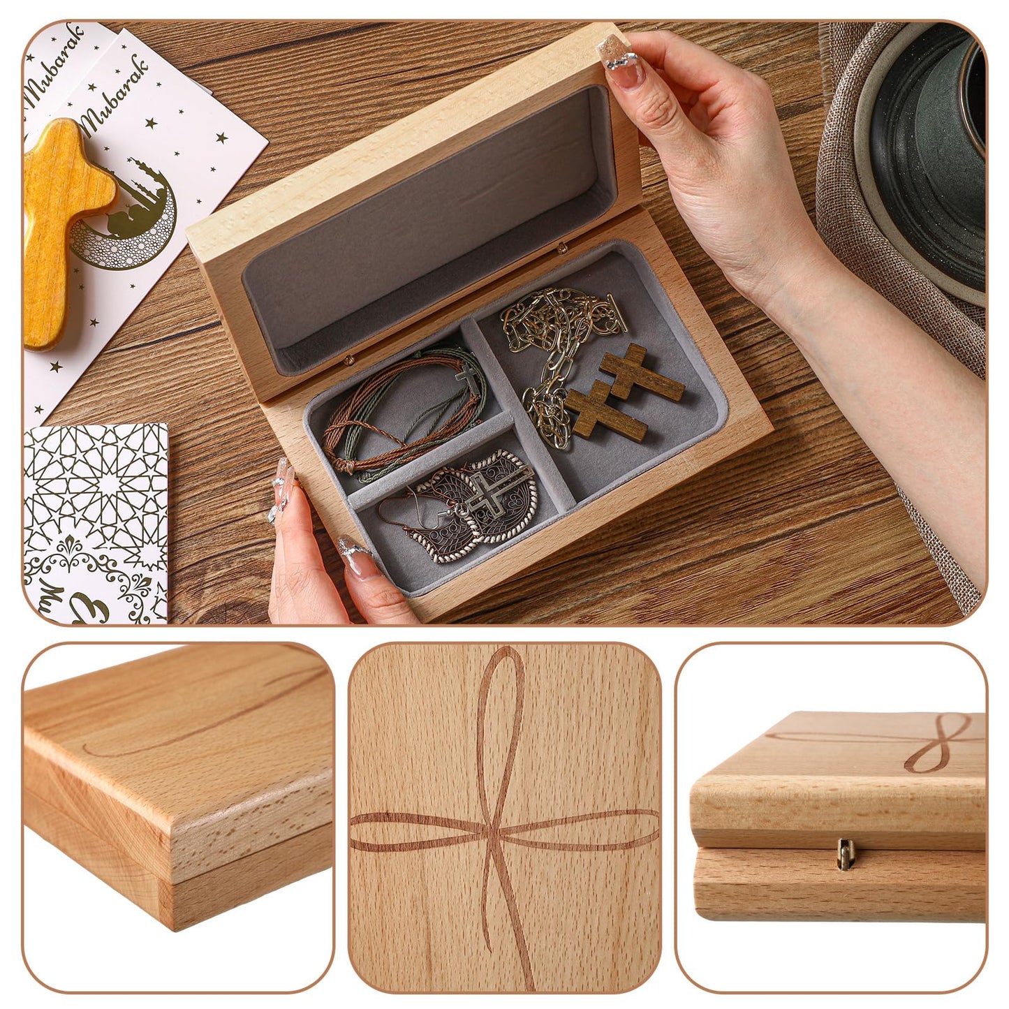 GlikCeil First Communion Keepsake Box, Engraved Wooden Rosary Box with Felt Lining, Catholic 1st First Holy Communion Gift, Ideal for Rosary Storage, Jewelry, and Religious Mementos Organizer