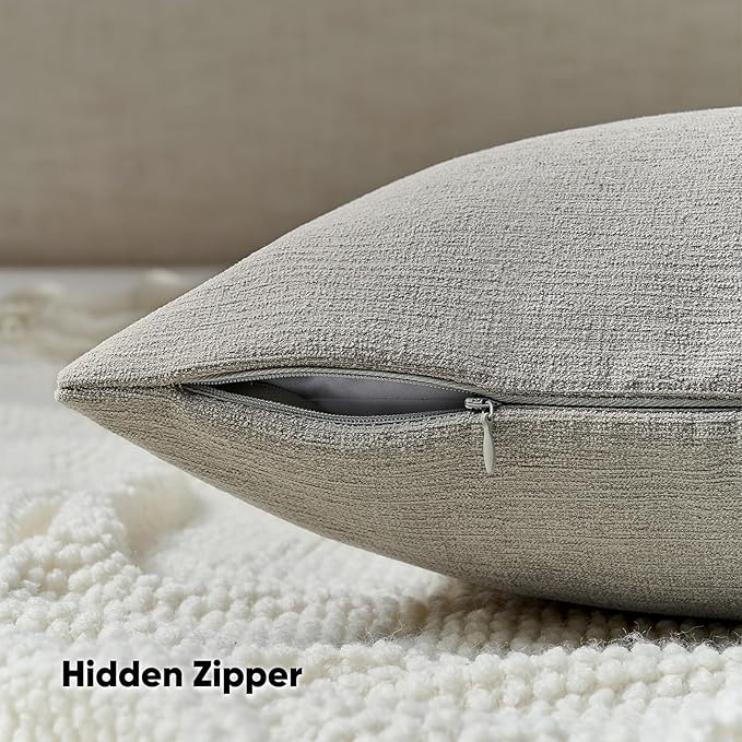 FUTEI Smoke Gray Chenille Decorative Throw Pillow Covers 22x22 Inch Set of 2,Soft Cozy Faux Linen Textured Cushion Case,Farmhouse Home Decor for Couch Living Room
