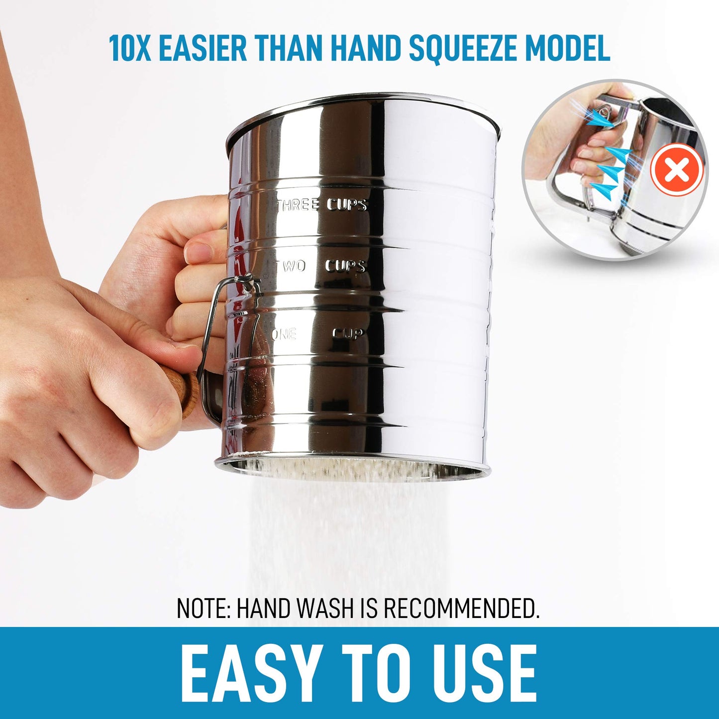 Zulay Kitchen 3 Cup Stainless Steel Flour Sifter - Fine Mesh Rotary Hand Crank Flour Sifter with Agitator Wire Loop For Baking Cakes, Pastries, Pies, Cupcakes and Desserts