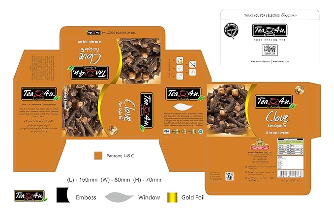Tea4U Flavored Black Ceylon TeaBags (Clove) - Ideal Quality from Sri Lanka's Finest Leaves and Expertly Blended - 25 Count
