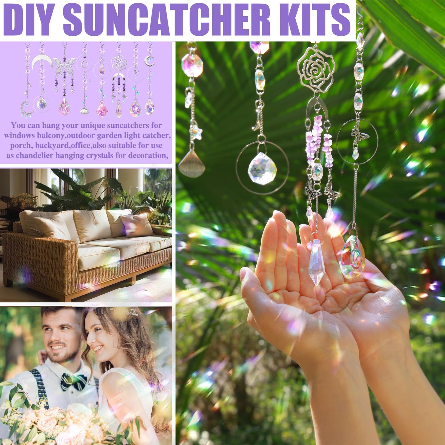 DIY Suncatcher Kit 400pcs Sun Catchers Making Kit Supplies Art and Crafts for Adults With Tutorial Hanging Prism Sun Catcher with Crystals for Window Home Garden Festival Decor Gifts (Butterfly)