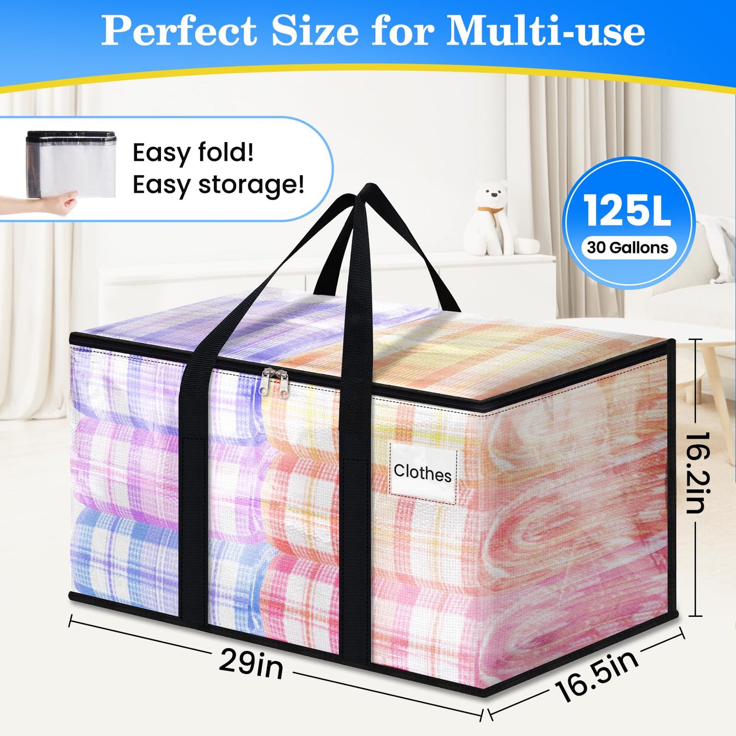 BlissTotes 4-Pack Large Moving Bags with Backpack Straps & Strong Zippers, Heavy-Duty Storage Bags Moving Boxes for Space Saving, Dorms, Transport, 125L-30 Gallons, Clear