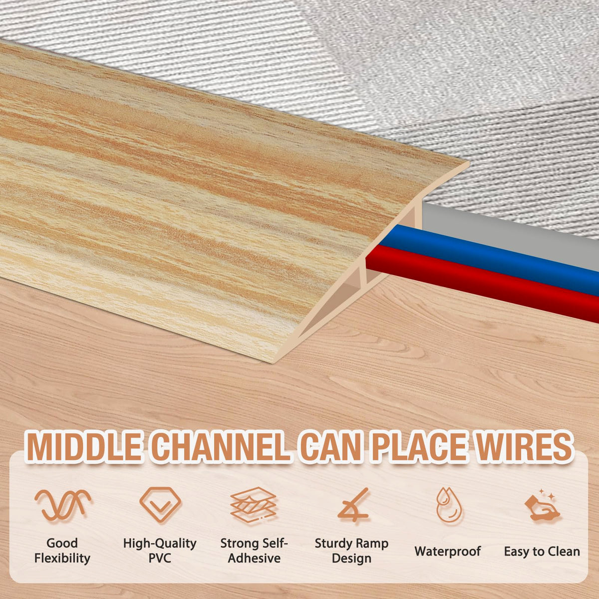 Floor Transition Strip Self Adhesive Vinyl Door Threshold Strip (6.6 Foot)