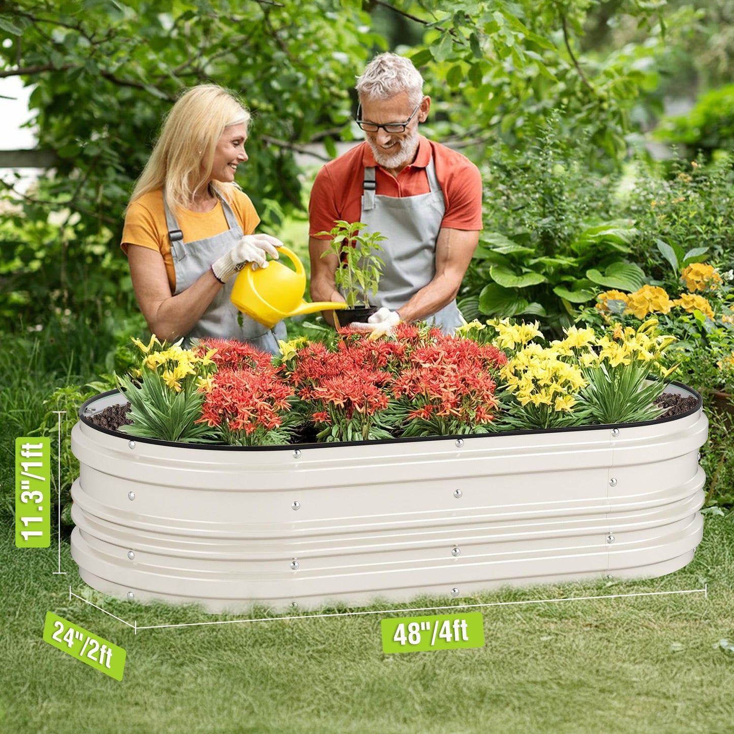 WORKPRO 2PK 4x2x1ft Outdoor Galvanized Raised Garden Bed Kit, Rust & Corrosion Protection, Easy Assembly, Safe Edge, Ideal for Vegetables & Flowers, White