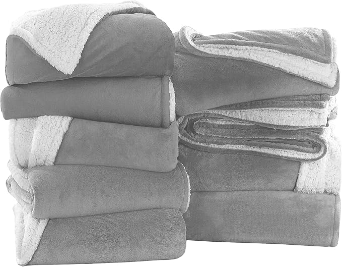 IR Imperial Rooms Silver Sherpa Blankets Queen Size for Bed - Wholesale Bulk Pack of 9 Sherpa Blankets - Soft Fluffy Throw Blanket for Hotels, Guest Bedroom, 90x90 Inches