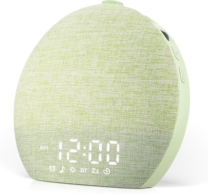 Geuuap Sunrise Alarm Clock White Noise Machine with Bluetooth Speaker,Green | 30 Soothing Sounds, 17 Dimmable lights, Simulated Sunrise, Backup Battery Memory, Auto-off Sleep Timer, Screen-Free Design
