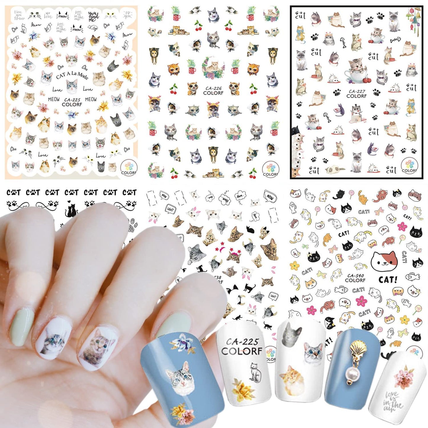 6 Sheets Sexy Girls Nail Stickers and 6 Sheets Cat Nail Stickers