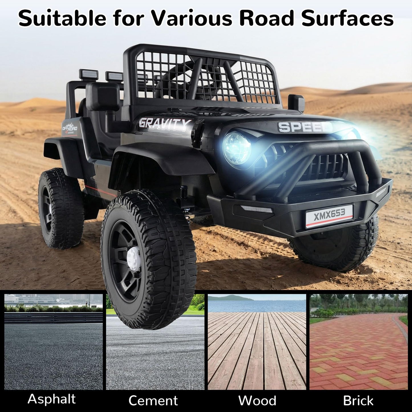 OLAKIDS 24V Ride on Car with Remote Control, Bluetooth, LED Lights, Horn, Spring Suspension, High/Low Speeds, Soft Start for Kids Aged 3+ (Black)