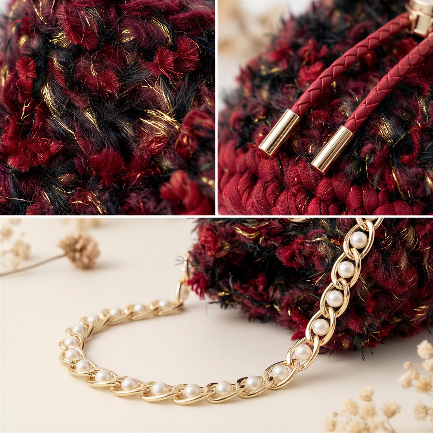 Nytale Beginner Crochet Kit for Adults - Midnight Rose Mini Bucket Bag. DIY Knitting Starter Pack with Luxury Velvet Yarn, Pearl Chain & Step-by-Step Video Tutorials. Beginner Friendly