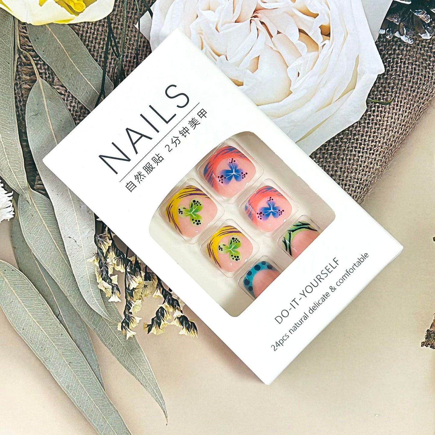 FIEONCIY Press on Toenails with Designs Acrylic Fake Nails for Toe Artificial False Nails with Charms Press on Toe Nails for Spring Summer Stick on Toenails for Women Girls(WSJ2545)
