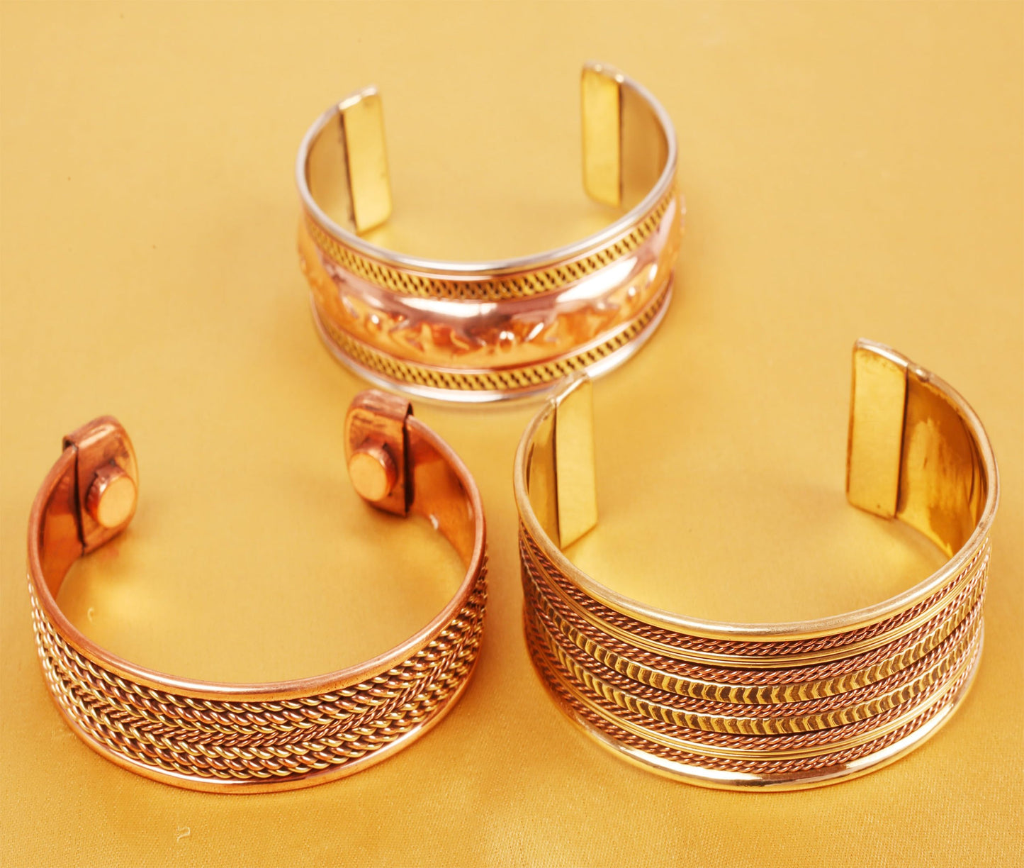 Touchstone copper bracelets | gift for men women |adjustable 100% pure solid real magnetic jewelry | handmade bracelet set combo | rope braided tibetan bangles. Set of 3 different designs