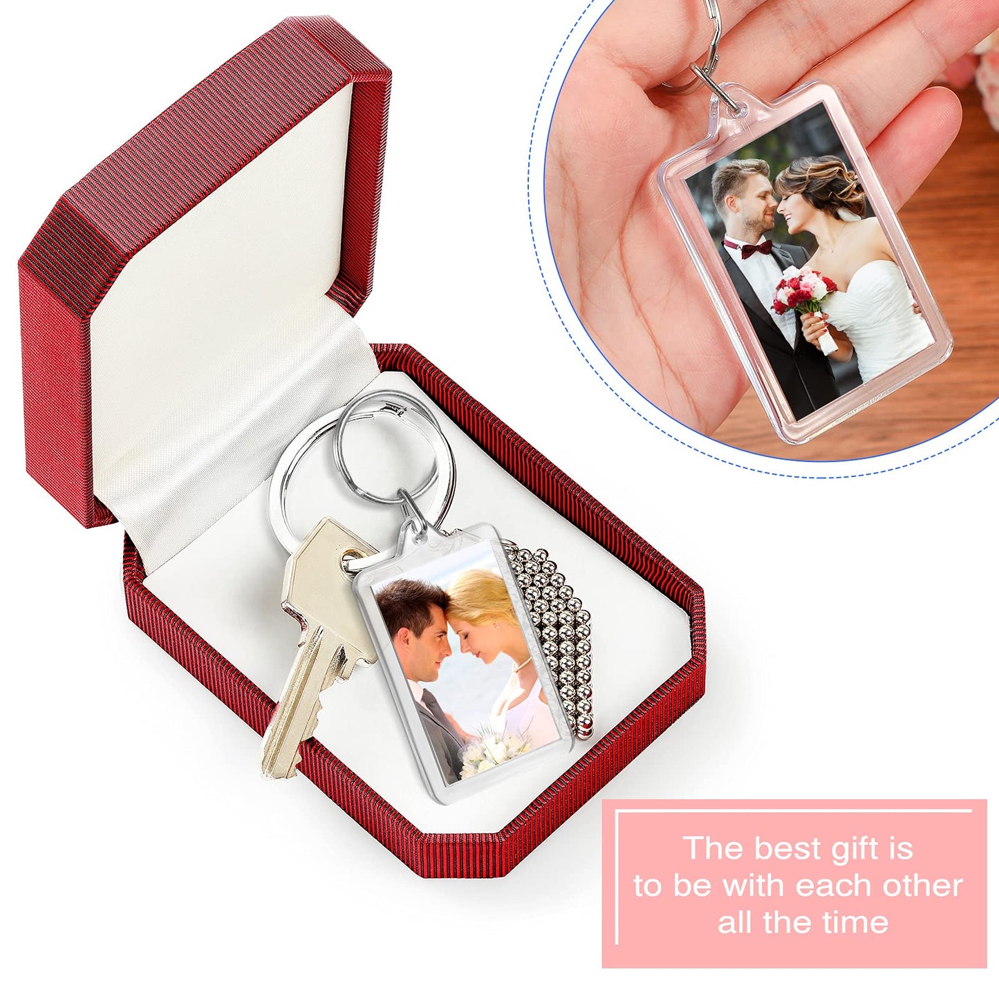 Yaomiao 50 Pcs Acrylic Photo Frame Keychain Holder 1.3 x 2 Inch Photo Picture Insert Blank Keyring for DIY Craft