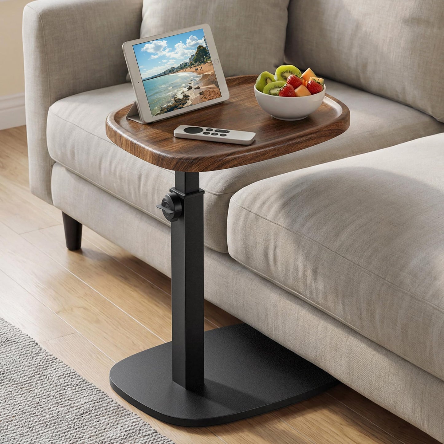 VASAGLE C Side Table Adjustable Height, Couch Sofa Table, End Table, TV Tray for Small Spaces, 11.8 x 15.7 x 27.2 Inches, for Living Room, Bedroom, Walnut Brown and Ink Black ULET363M101