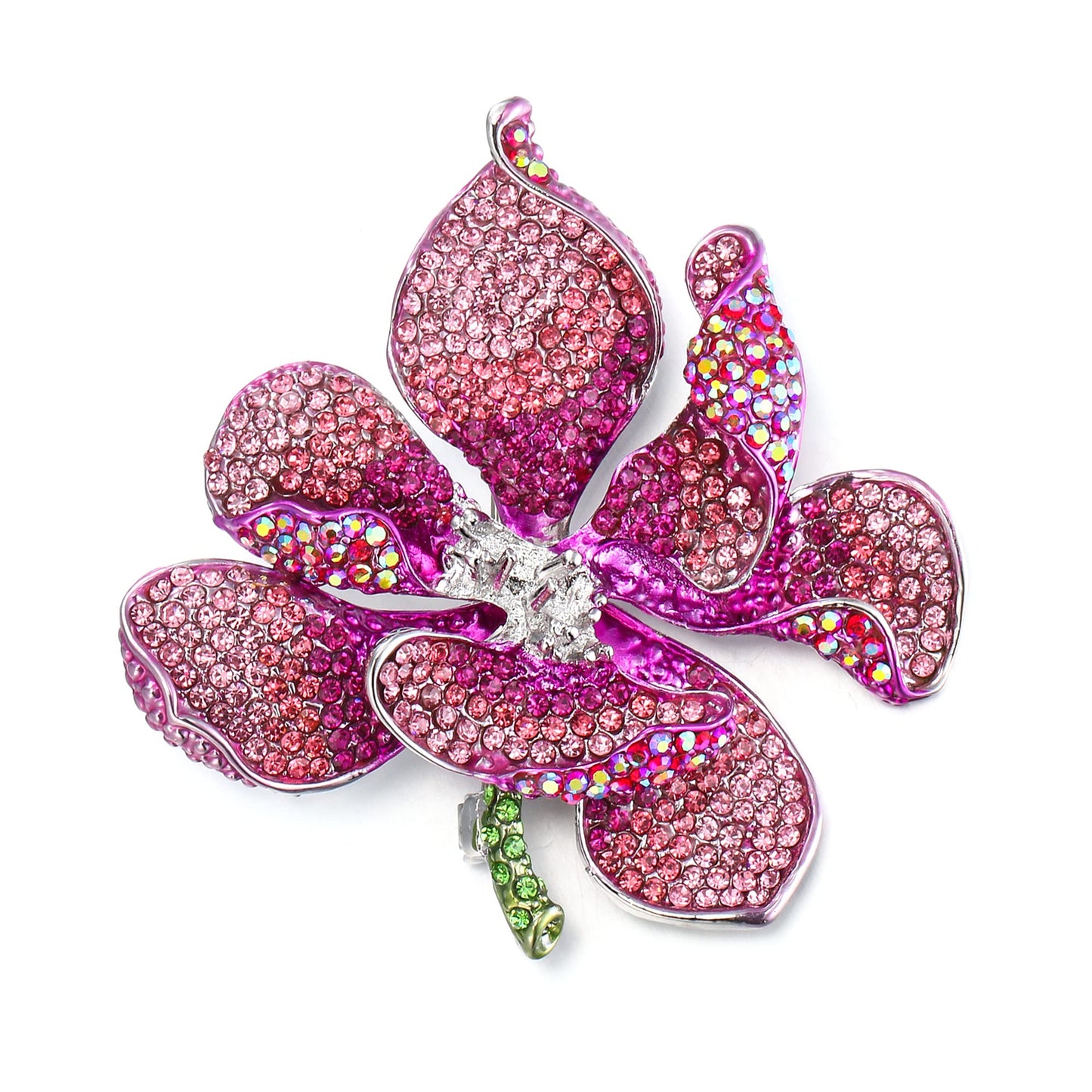 EVER FAITH Women's Austrian Crystal Orchid Flower Petal Brooch Pink Silver-Tone