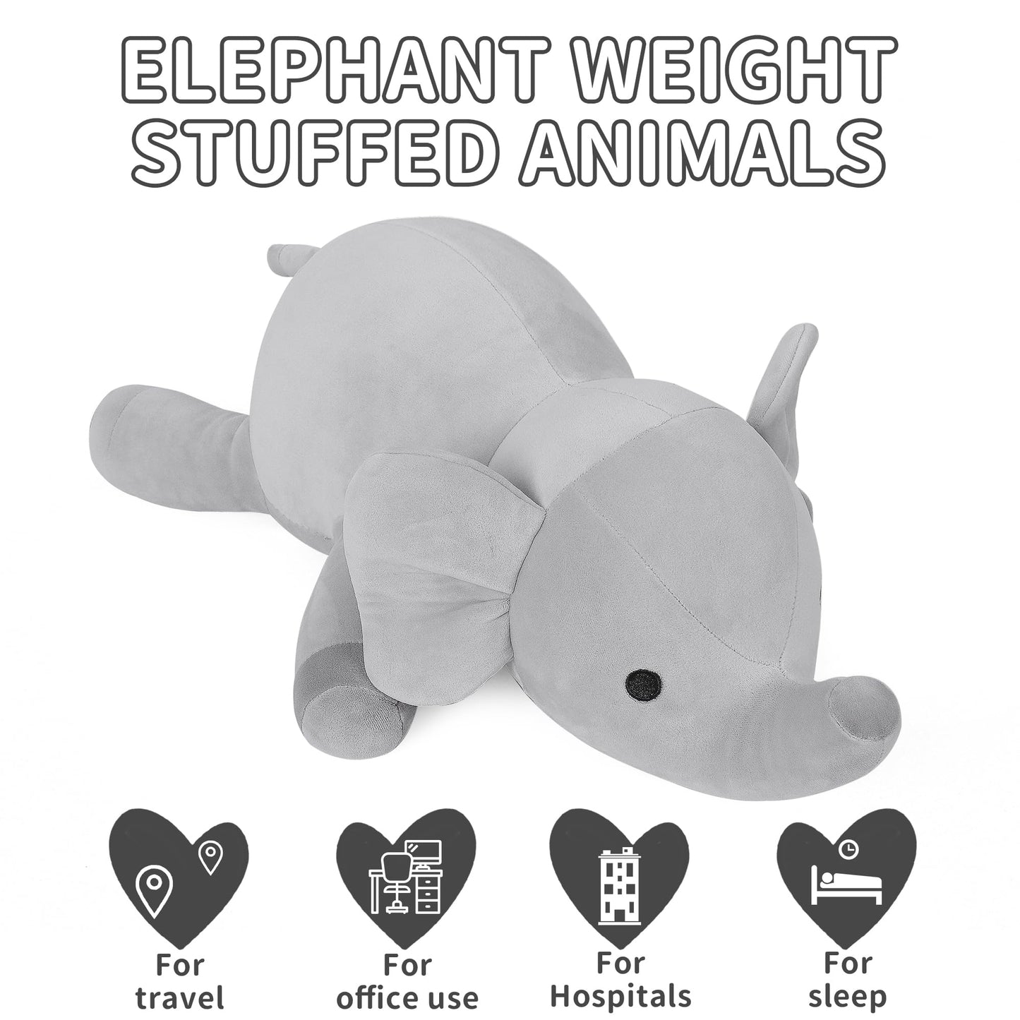 WeBingo 4.2 lbs Elephant Weighted Stuffed Animals, 24" Weighted Elephant Plush Toy Weighted Plush Animal Throws Pillows Gifts for Kids & Adults