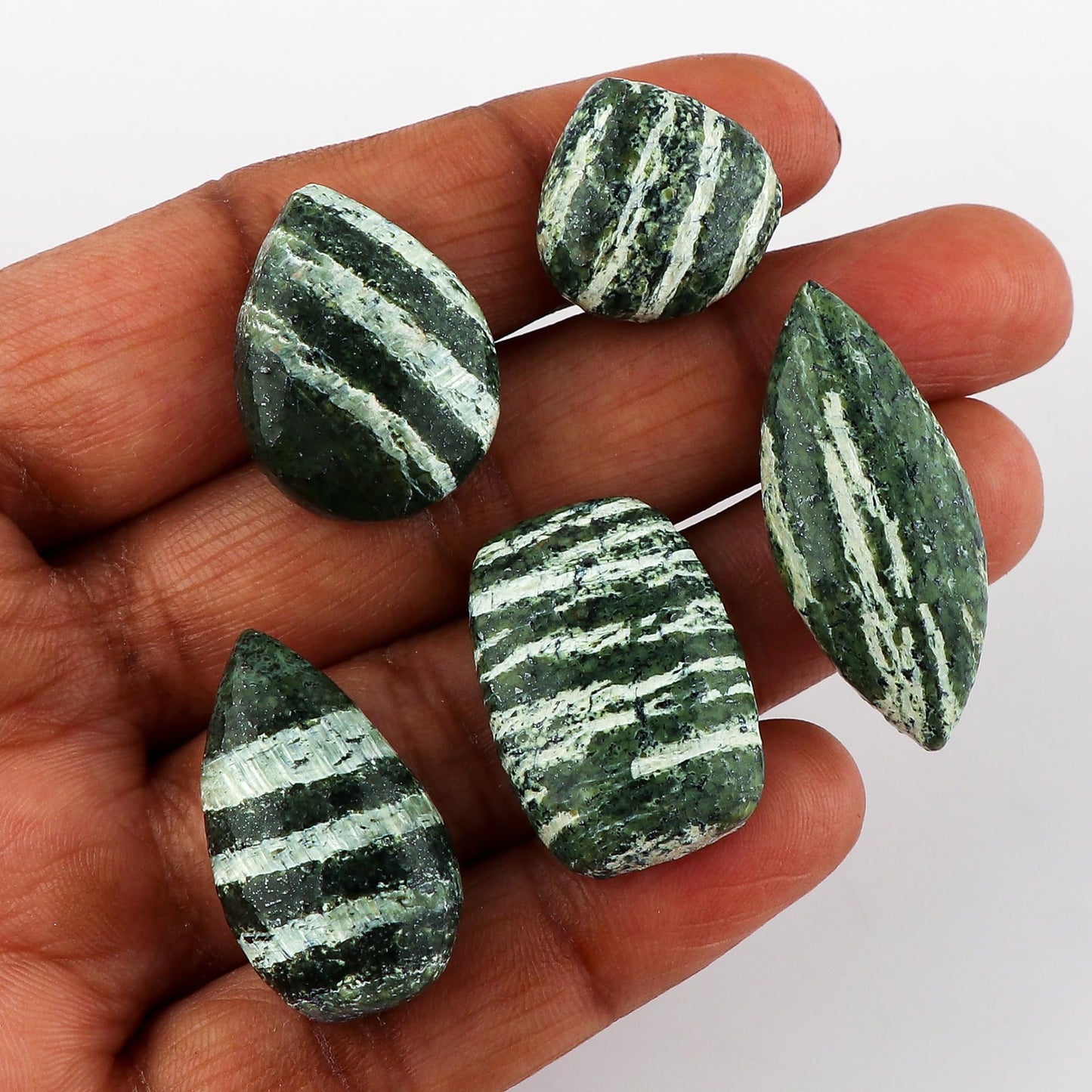 CRYSTALINES 5pcs, Natural Chrysolite Gemstone, Bulk Flatback Cabochon Stone, Polished Loose Supplis for Jewelry Making, Chakra Healing Crystals, Wire Wrapping, Decoration, Gem Collector