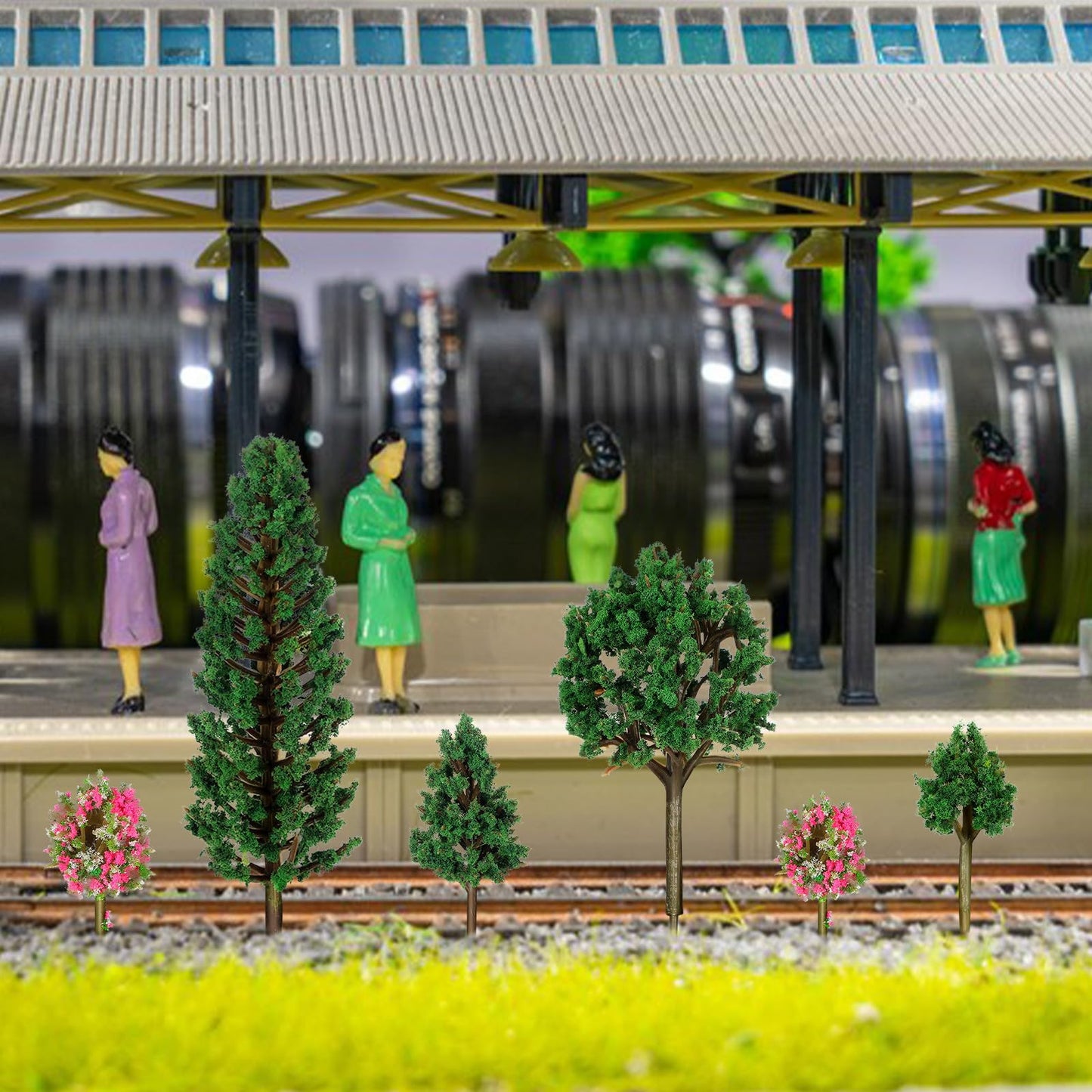 NUOBESTY Plastic Mini Model Trees Railway Pine Tree Model for Diorama Sand Table Landscape Decor Miniature Forest for Railroad Craft Building Cake Topper 38pcs