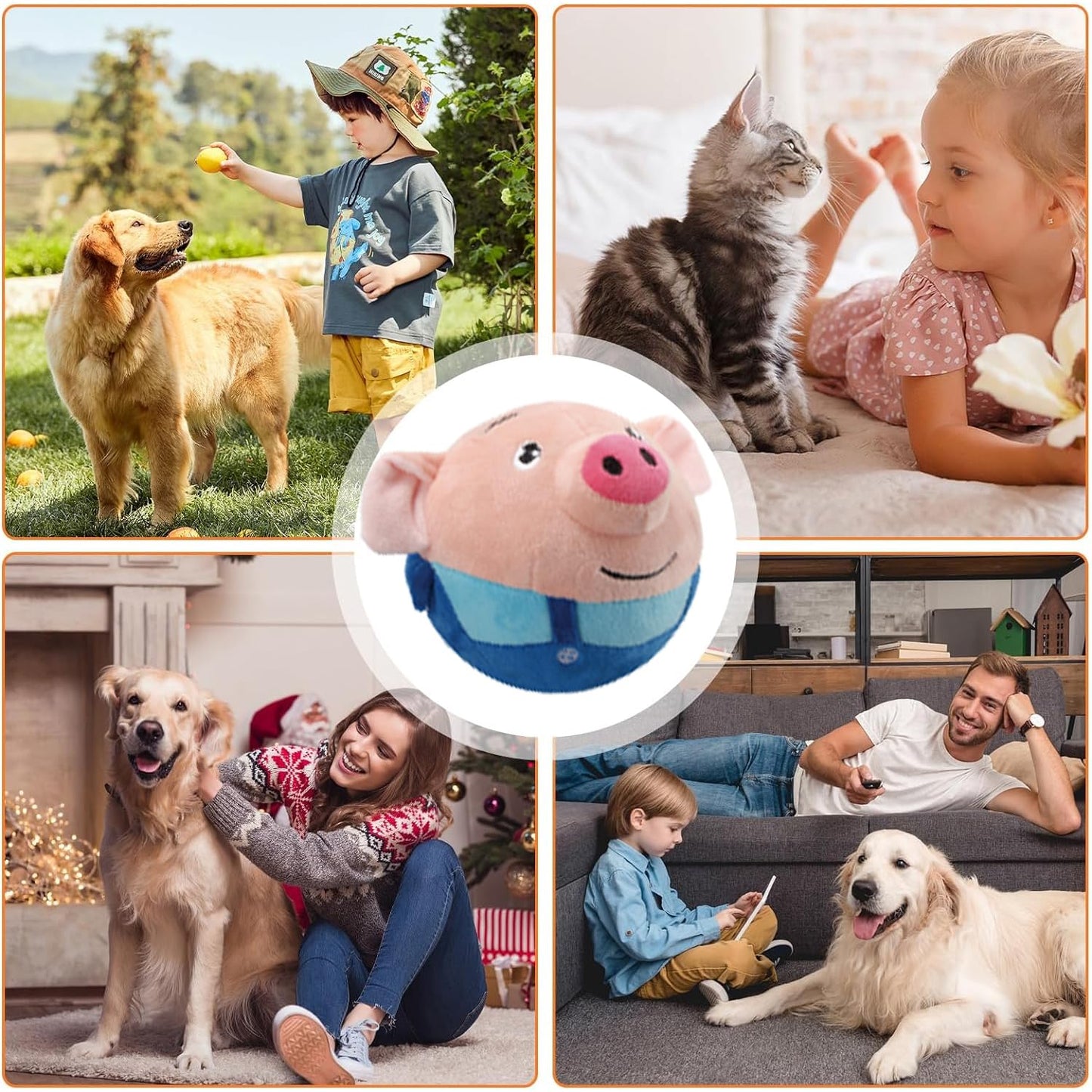 OTXKXBLP Active Moving Pet Plush Toy, Interactive Dog Toys Pet Bouncing Balls, USB Rechargeable Interactive Washable Cartoon Pig Plush Sound Electronic Dog Toy, Small Cute Squeaky Pig Dog Toy (Blue)