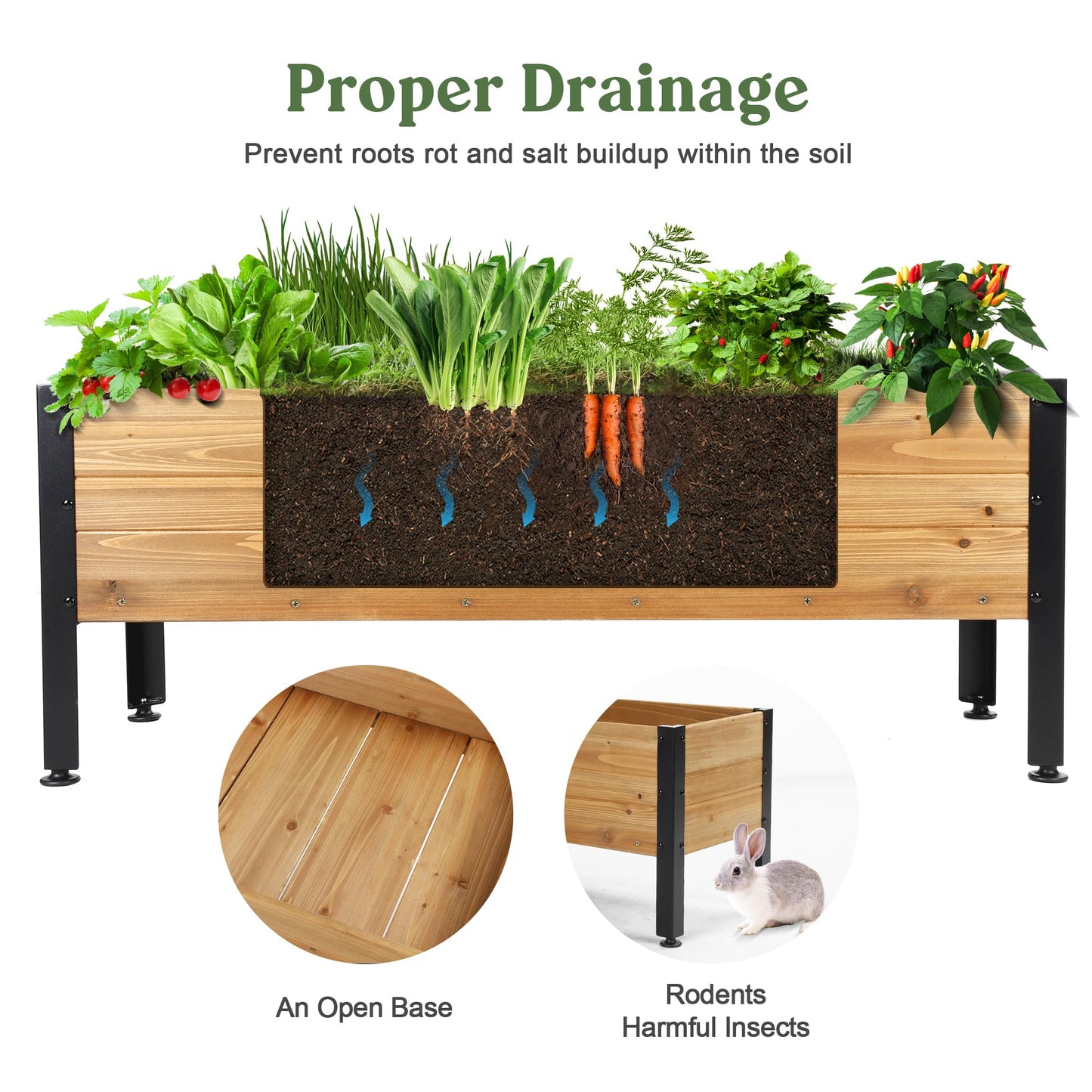 Borsynium Wooden Rectangular Flower Box with Low-Iron Legs, Planting Bed for Flowers and Vegetables, Suitable for Garden and Balcony. Dimensions: 35.43×13.9×12.5 inches