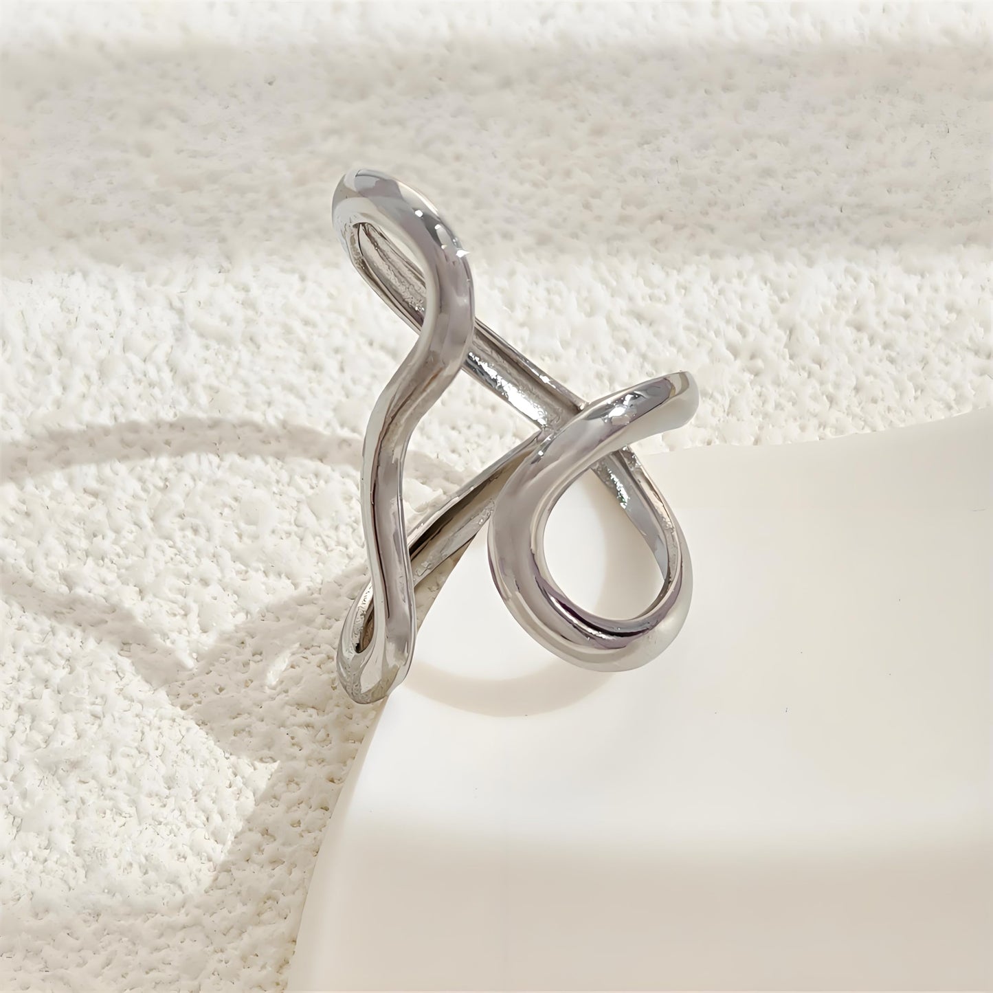 AIETUE Chunky Rings For Women, Gold Silver Thumb Ring Asymmetrical Wavy Curve Ring Adjustable Non Tarnish Dainty Stainless Steel New Year Anniversary Birthday Jewelry Gift (Silver)