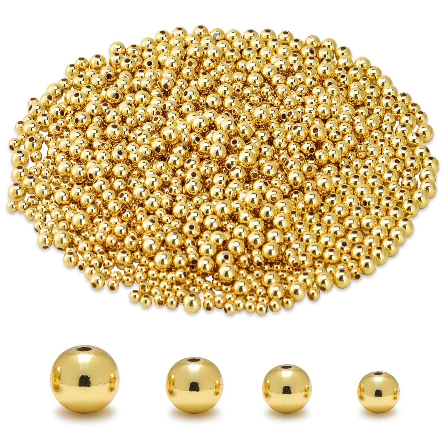 CNONE 310Pcs 18K Gold Filled Spacer Beads for Jewelry Making, Round Small Ball Gold Filled Beads for Bracelet, Necklace Bulk Supply (4mm)