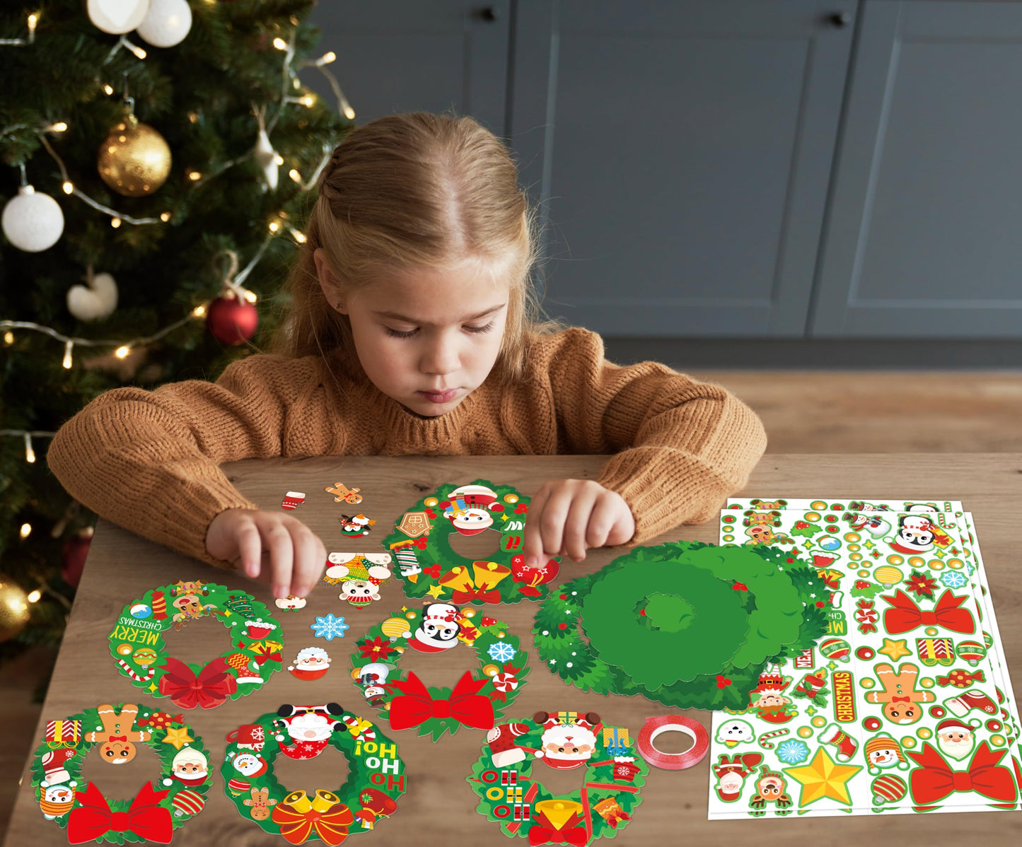 Eternity sky 54pcs Christmas Crafts for Kids - Xmas Wreath Ornament Making Kit Bulk with Snowman for Winter Holiday, Classroom, Adults