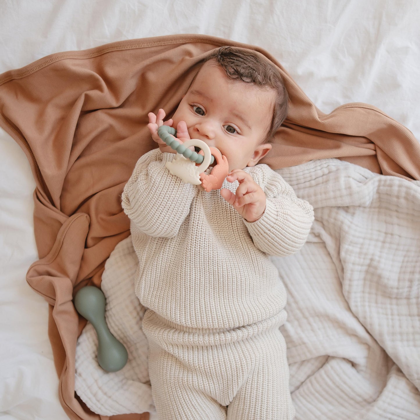 mushie Silicone Dino Teething Ring Toy