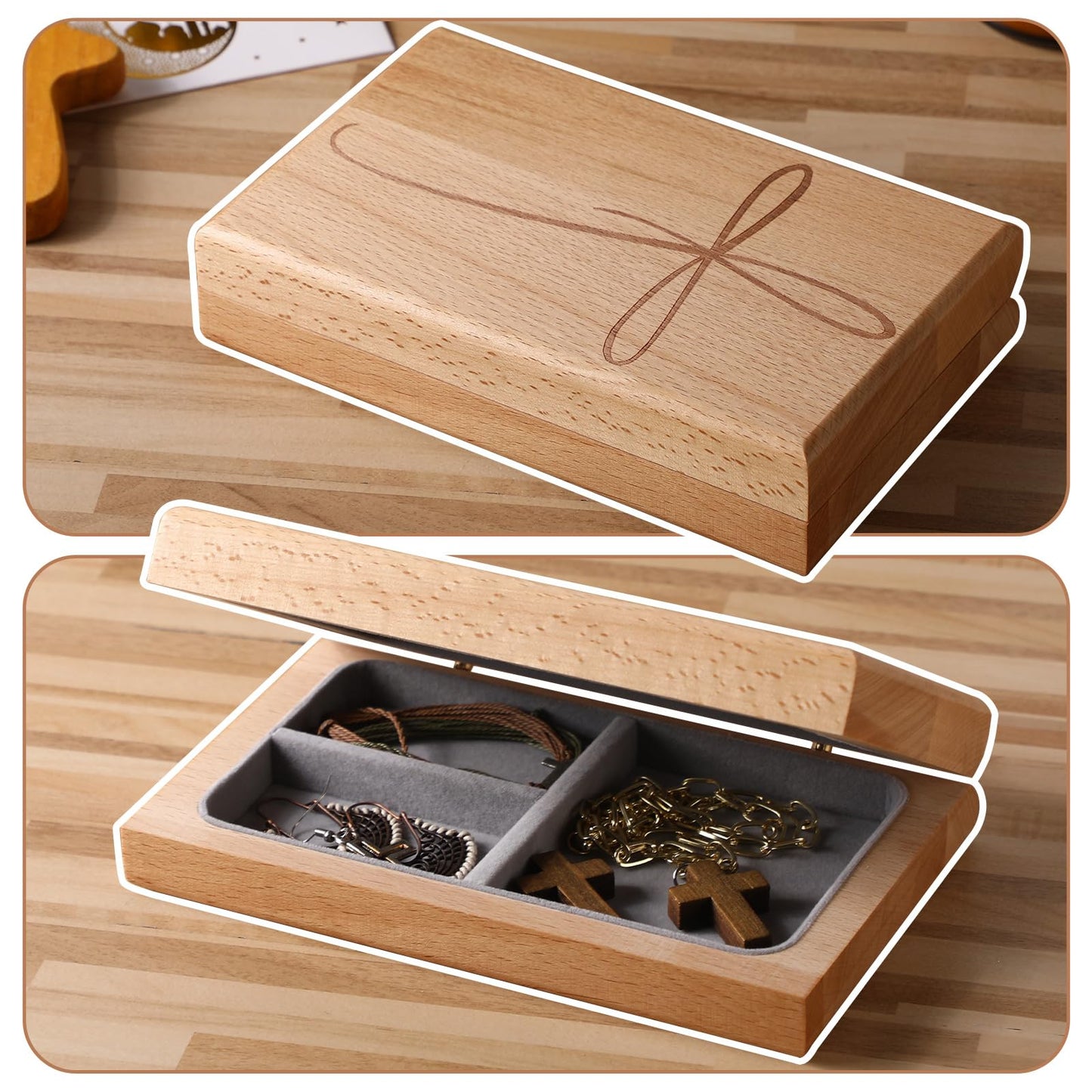 GlikCeil First Communion Keepsake Box, Engraved Wooden Rosary Box with Felt Lining, Catholic 1st First Holy Communion Gift, Ideal for Rosary Storage, Jewelry, and Religious Mementos Organizer