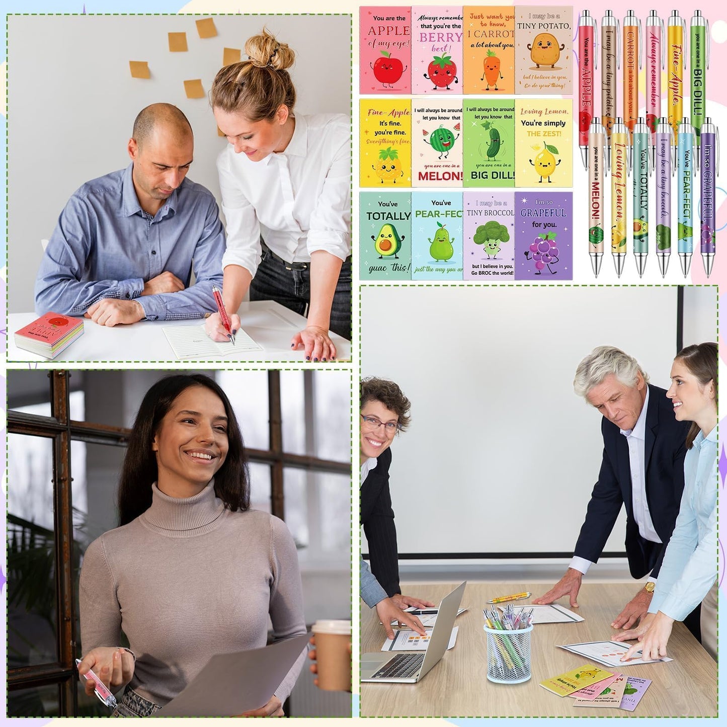 24 Sets Inspirational Mini Notebook with Pens Bulk Motivational Pocket Notepad with Cute Fruit Vegetable Pun Design Positive Gifts Employee Appreciation Gifts for Coworker Volunteer Teacher Students