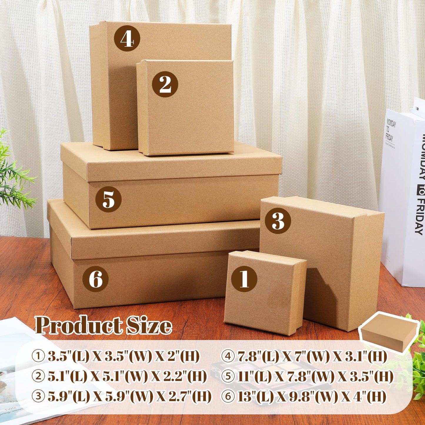 Douaowoc 6 Pcs Gift Boxes with Lids, Set of 6 Empty Wrap Boxes, Nesting Box for Gift Presents Cardboard Box for Christmas,Birthday, Anniversaries, Weddings and Any Occasion