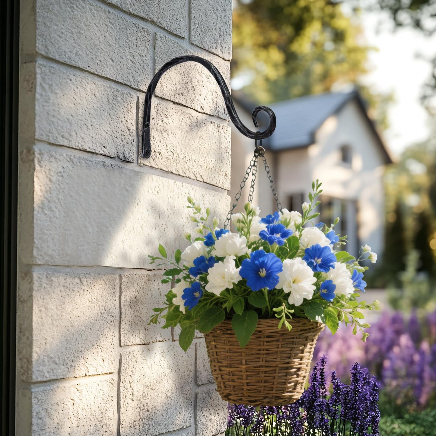 BEGINS Plant Hangers Outdoor Wrought Iron Metal Hanger Hook 2 Pack 8 inch Wall Bracket Hooks for Flower Pots, Wind Chimes, Solar Lanterns, Garden Decor