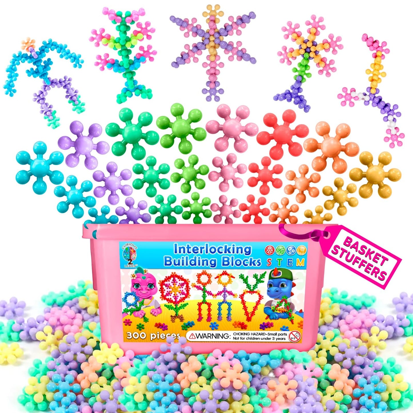 Curious 2 Learn 300pcs Pastel Building Blocks STEM Toy – Montessori Interlocking Discs Set for Kids 3+ | Educational Construction Set | Creative Gift for Girls & Boys | Safe, Durable & Colorful