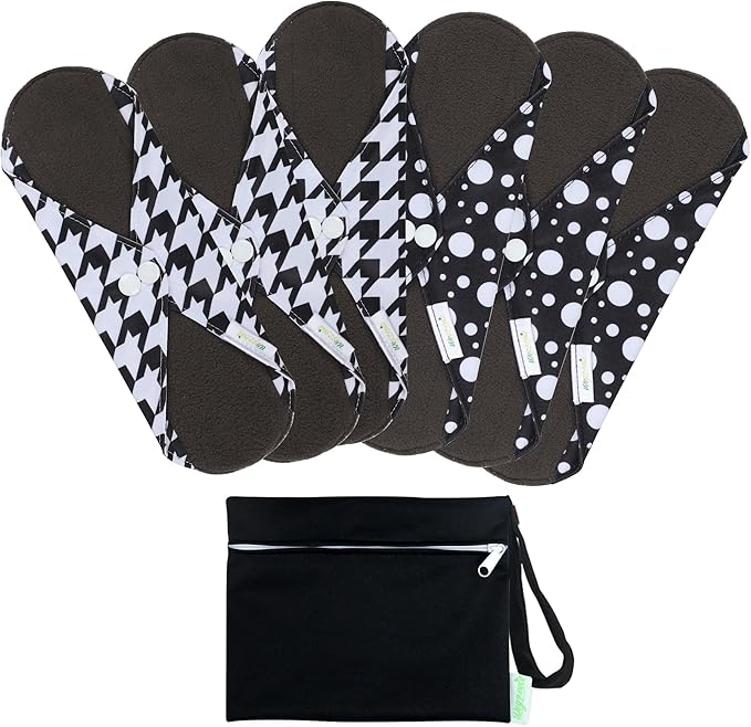 wegreeco Reusable Menstrual Pads - Reusable Sanitary Pads | Reusable Panty Liners | Soft Cloth Menstrual Pads - 6 Pack with 1 Cloth Wet Bag (Medium, Kilobird Check)