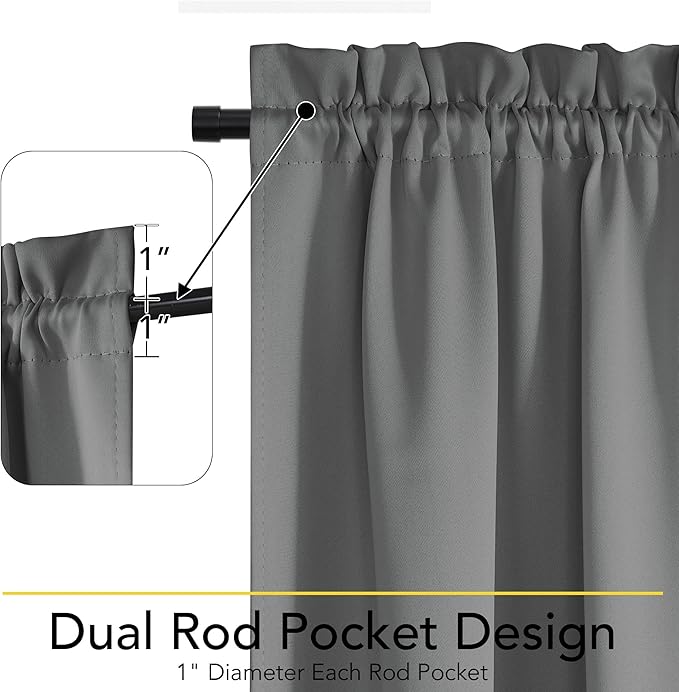 NICETOWN 100% Blackout Sidelight Door Curtain for French Front Window, Thermal Insulated Door Curtains for Kitchen, Privacy Thermal Insulated Side Window Cover, W25 X L64, Grey, 1 Panel
