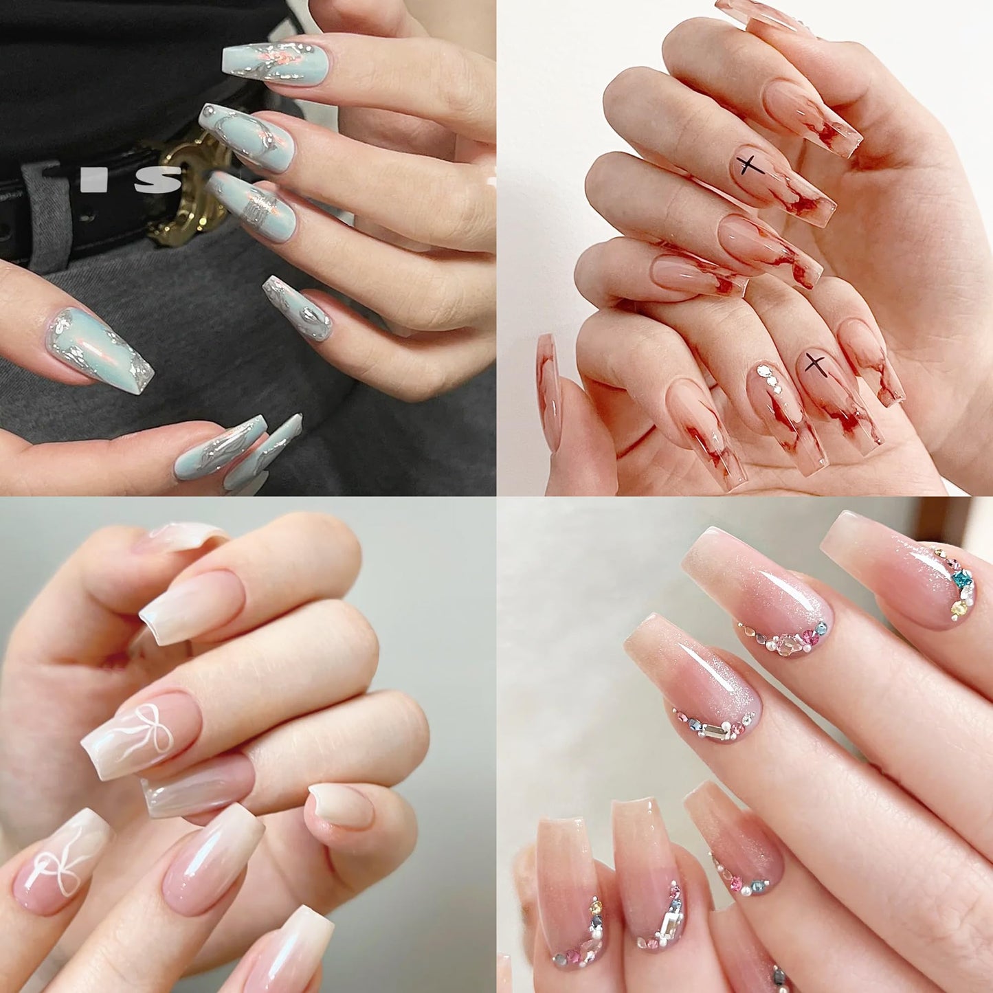 480PCS Nail Tips Clear False Nails Full Cover for Acrylic Fake Nails Kit 12 Sizes 2 Shapes Short Coffin Round Pre-Shape for Salon Home DIY Gifts