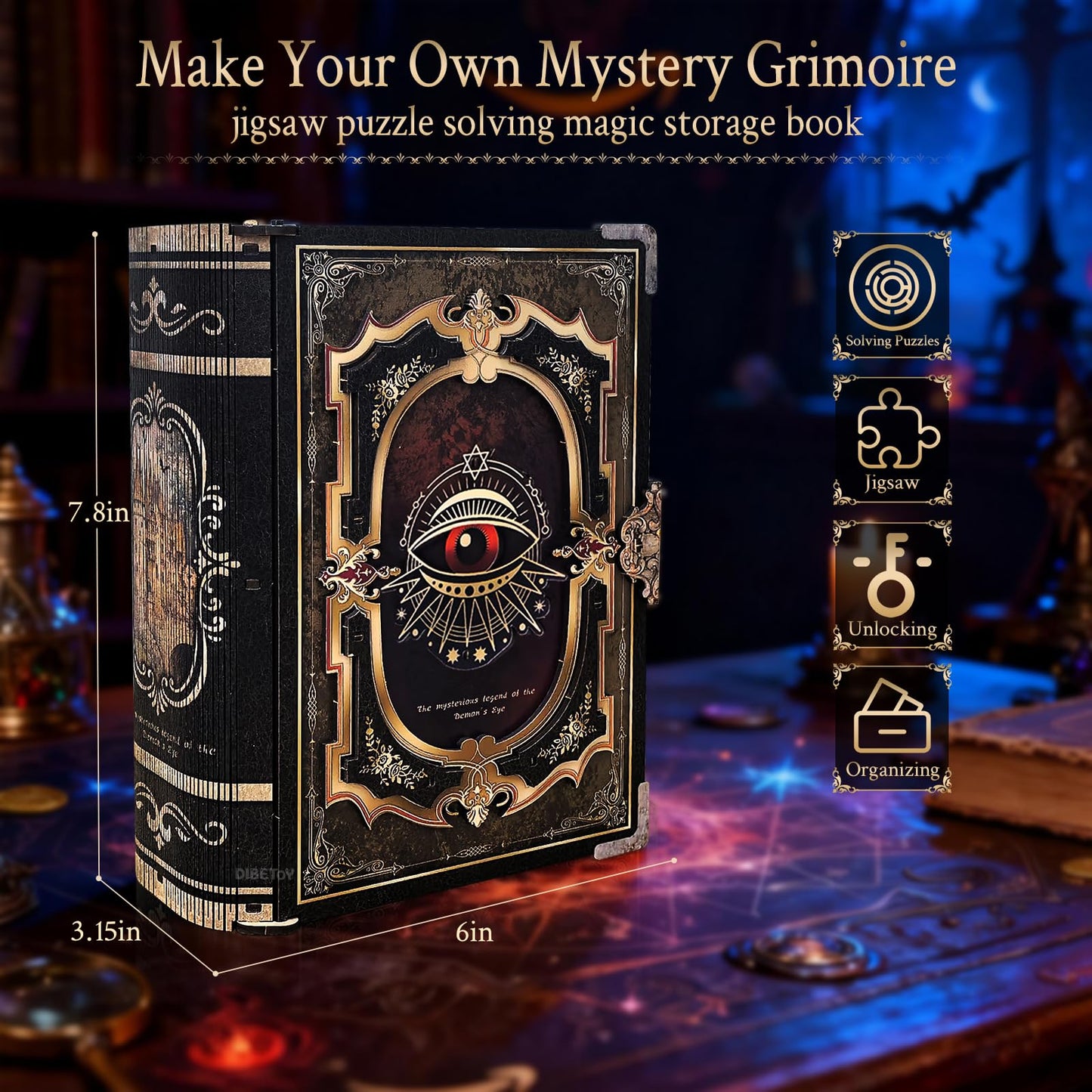 Dibetoy 3D Wooden Puzzles for Adults,DIY Book Nook Kit,Mechanical Treasure Puzzle,Trading Card Storage Box with Lock,3 in 1,DIY Building Mechanical Model Kit for Hobby Enthusiasts