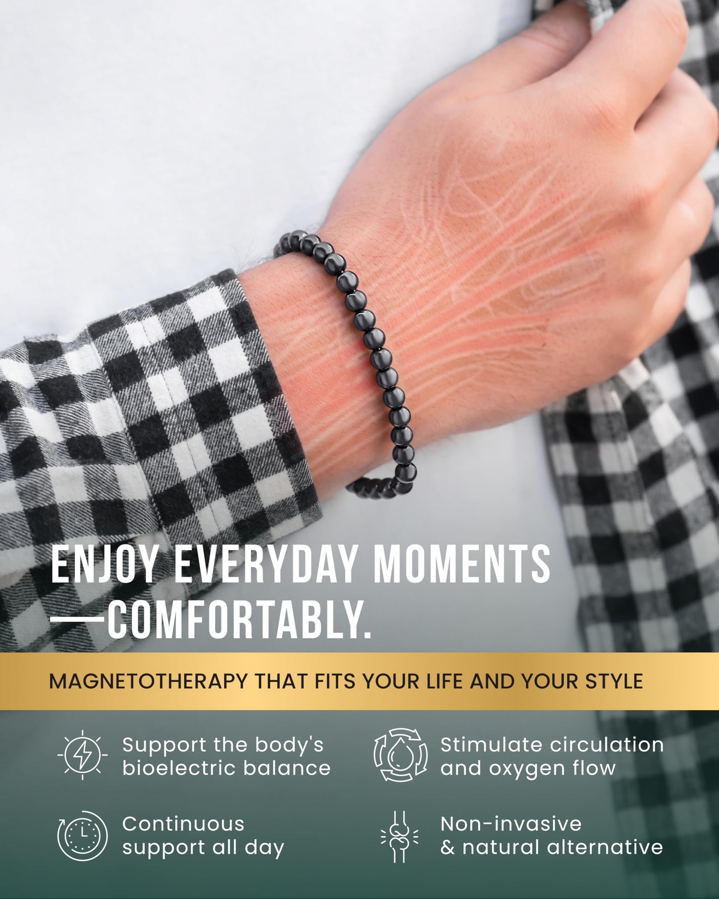 MagnetRX® Hematite Magnetic Bracelet – Max Strength Magnet Stones – Elegant Beaded Hematite Bracelets for Men and Women (Classic | Large)