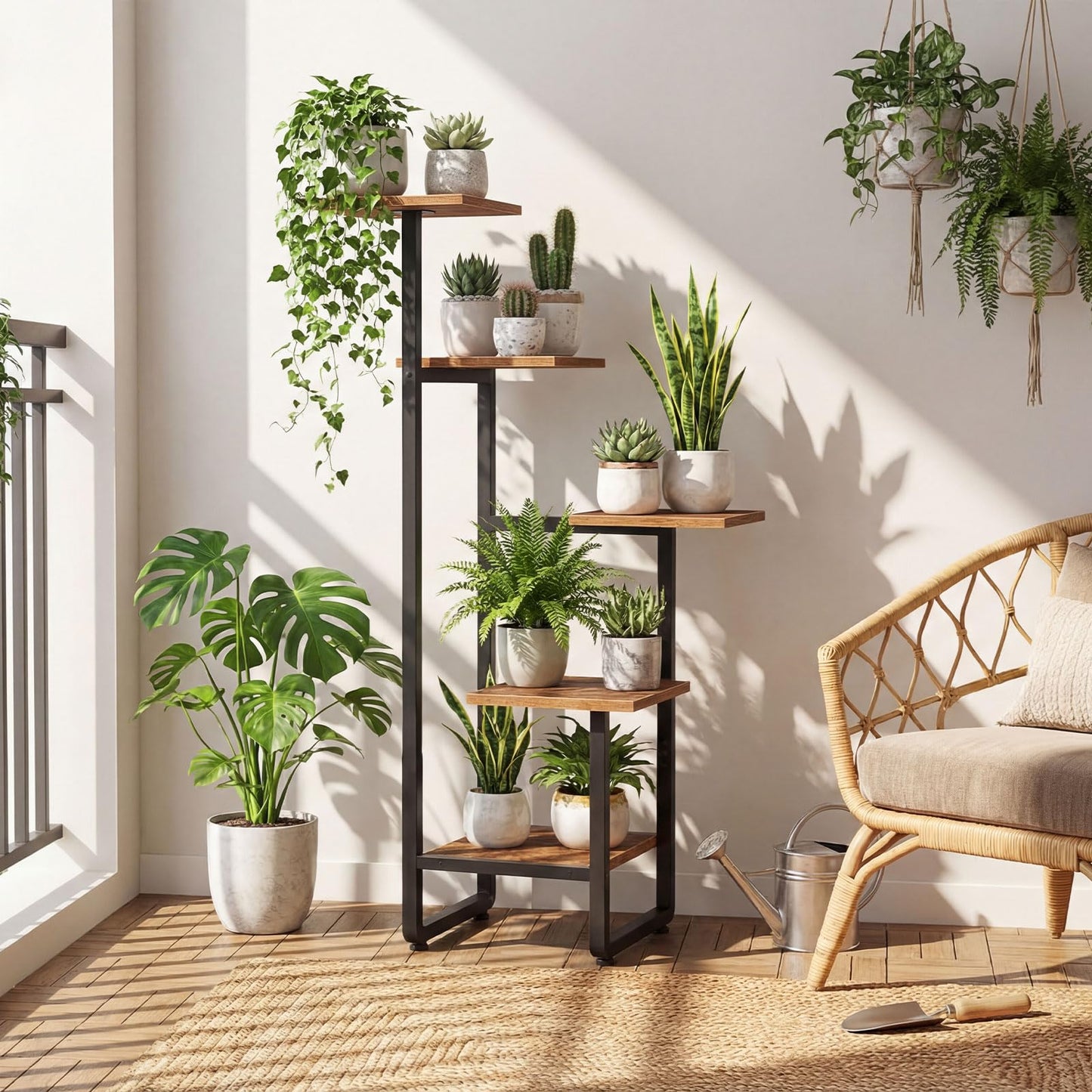 HOOBRO 29.5" Narrow Console Table Bundle, 5 Tiered Plant Shelf Flower Stand for Multiple Indoor Plants, for Hallway, Entrance, Living Room, Bedroom BF73XG01-BF06HJ01