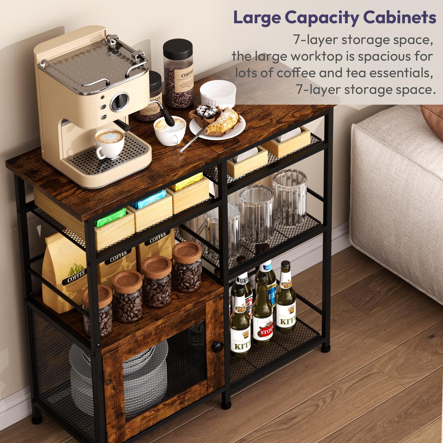 SWTYMIKI Coffee Bar Cabinet Station - Farmhouse Small Coffee Stand Station with Doors, Rustic Storage Organizer for Kitchen, Buffet Sideboard Cabinet Table for Home, Office, Corner, Bar, Espresso