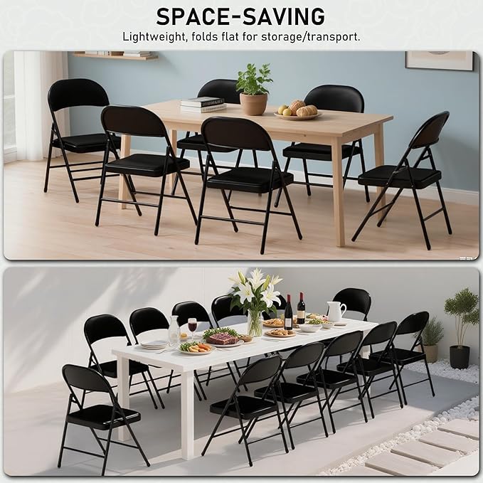 SEALAMB 30 Pack Black Folding Chairs with Padded Seats & Cushion, Durable Metal Foldable Chairs for Wedding Party, Commercial Chairs for Office School Church Events, 330lb Capacity (Black-PU, 30 Pack)