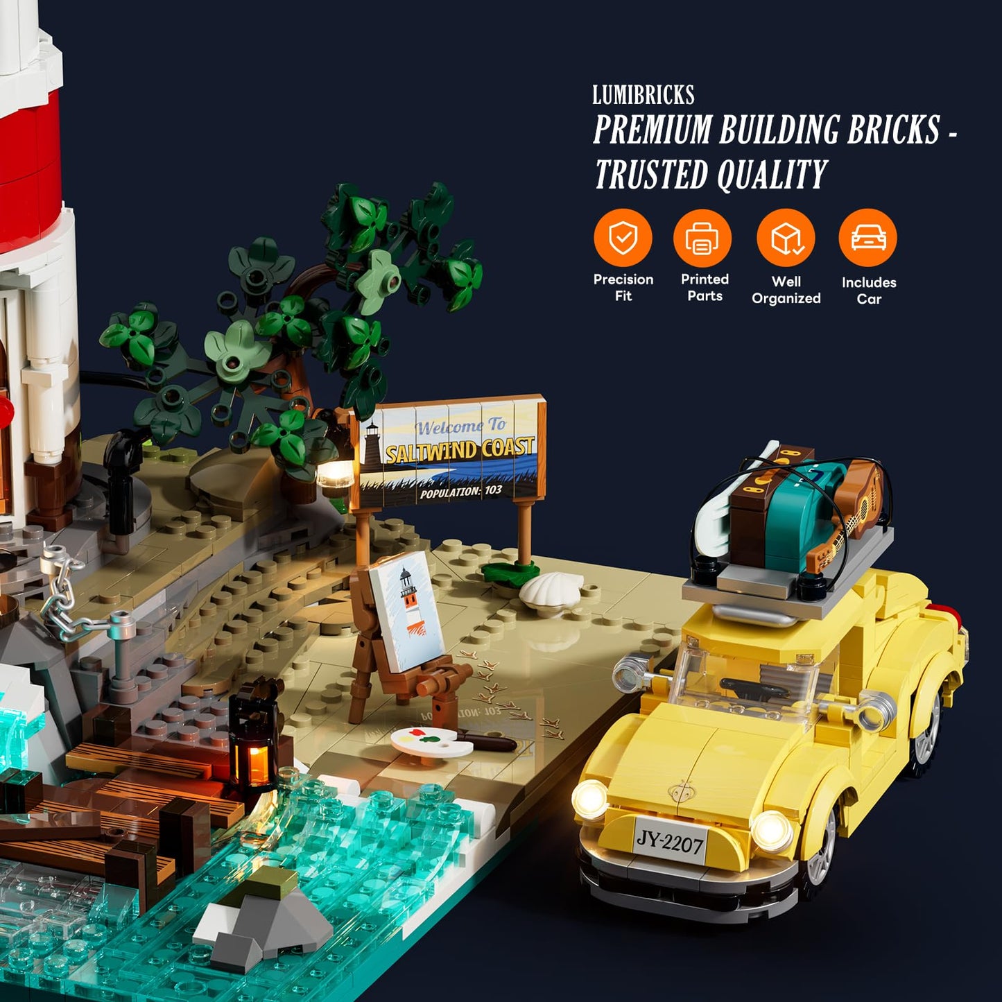 Lumibricks City Sunrise Lighthouse Lighting-Building-Bricks-Set - 1632 Pcs Road Trip Lighthouse Modular Collection LED Light Building Set for Adults and Travelling Enthusiasts