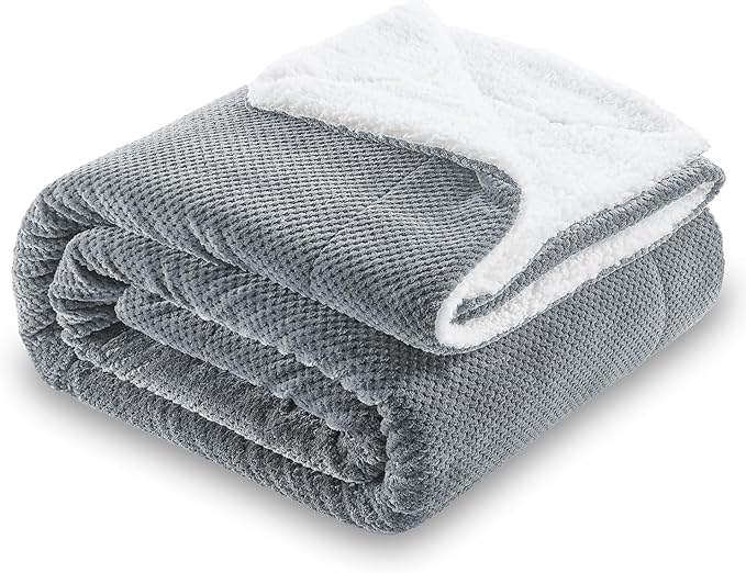 SOCHOW Waffle Sherpa Fleece Throw Blanket, Super Soft Fuzzy Warm, Lightweight Fluffy Reversible Plush Blanket for Bed Sofa Couch, 60 x 80 Inches Grey