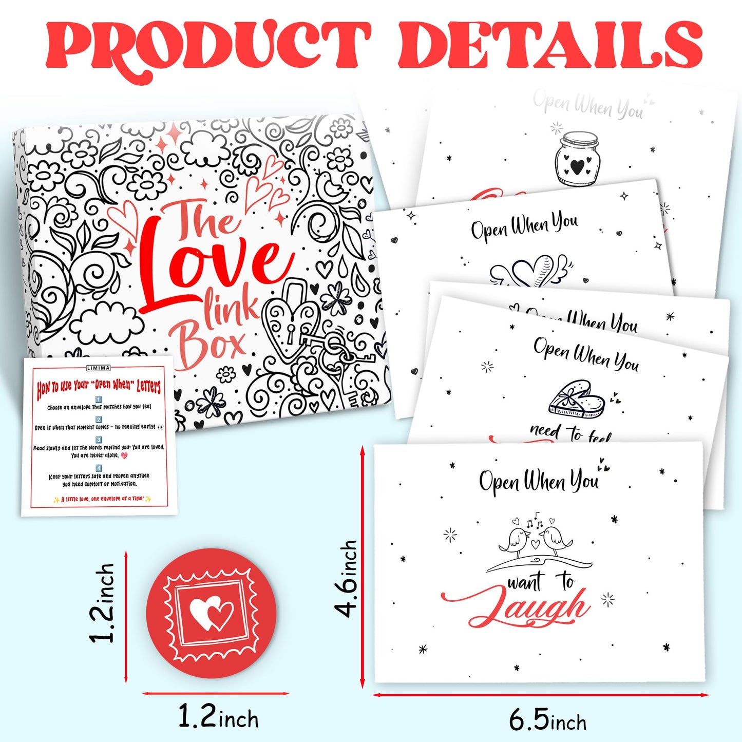 Limina Open When Envelopes Kit – 12 Open When Envelopes with Stickers for Long Distance Relationship, College Students, Daughter, or Boyfriend – Thoughtful Love Letter Kit & Going Away Gift