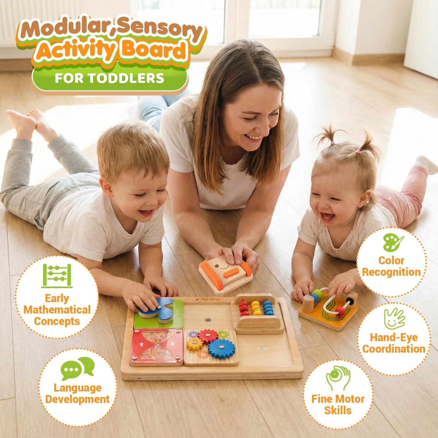 SMALL FISH Wooden Montessori Baby Toys and Toddler Busy Board Bundle