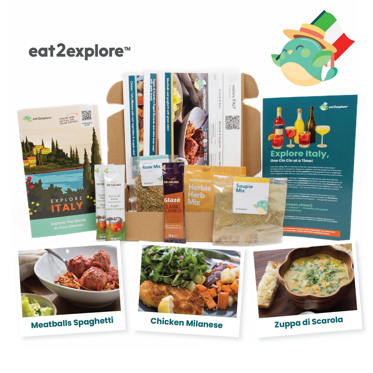 eat2explore Global Cooking Kit - Authentic Recipes, Essential Spices, Cultural Fun & Expert Drink Pairings -Perfect for Date Night and Dinner Parties (ITALY edition)