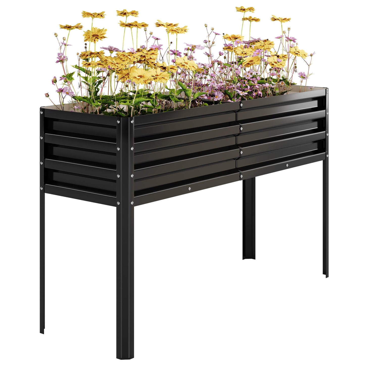 Garvee Galvanized Raised Garden Bed with Legs, 50×17×32 in Large Elevated Planter Box for Outdoor Plants, Sturdy Metal Raised Garden Beds for Vegetables, Flowers & Herbs, Backyard, Patio, Black
