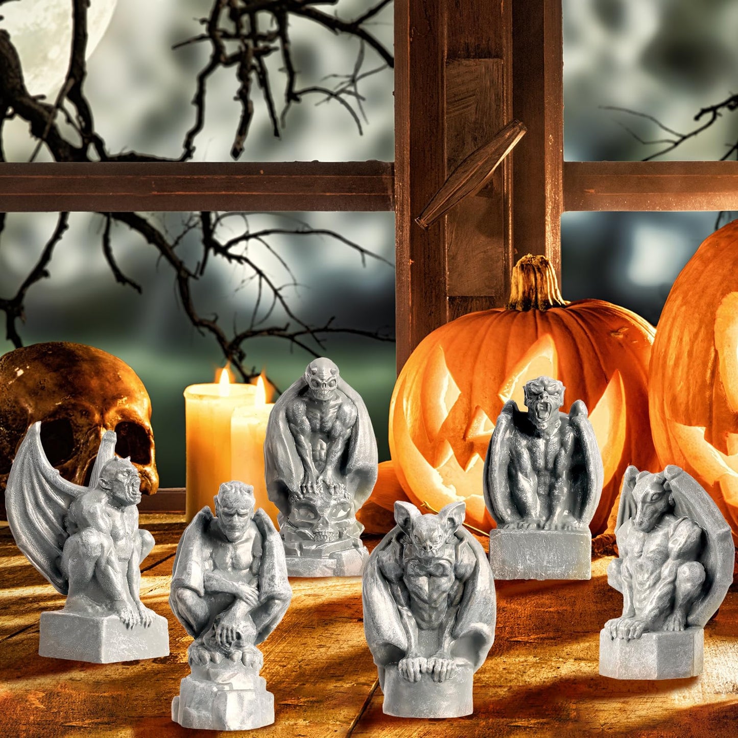 Rileryan 6 PCS Miniature Evil Gargoyles Figurines Statue for Halloween Village Decorations Accessories Mini Graveyard Cemetery Decor