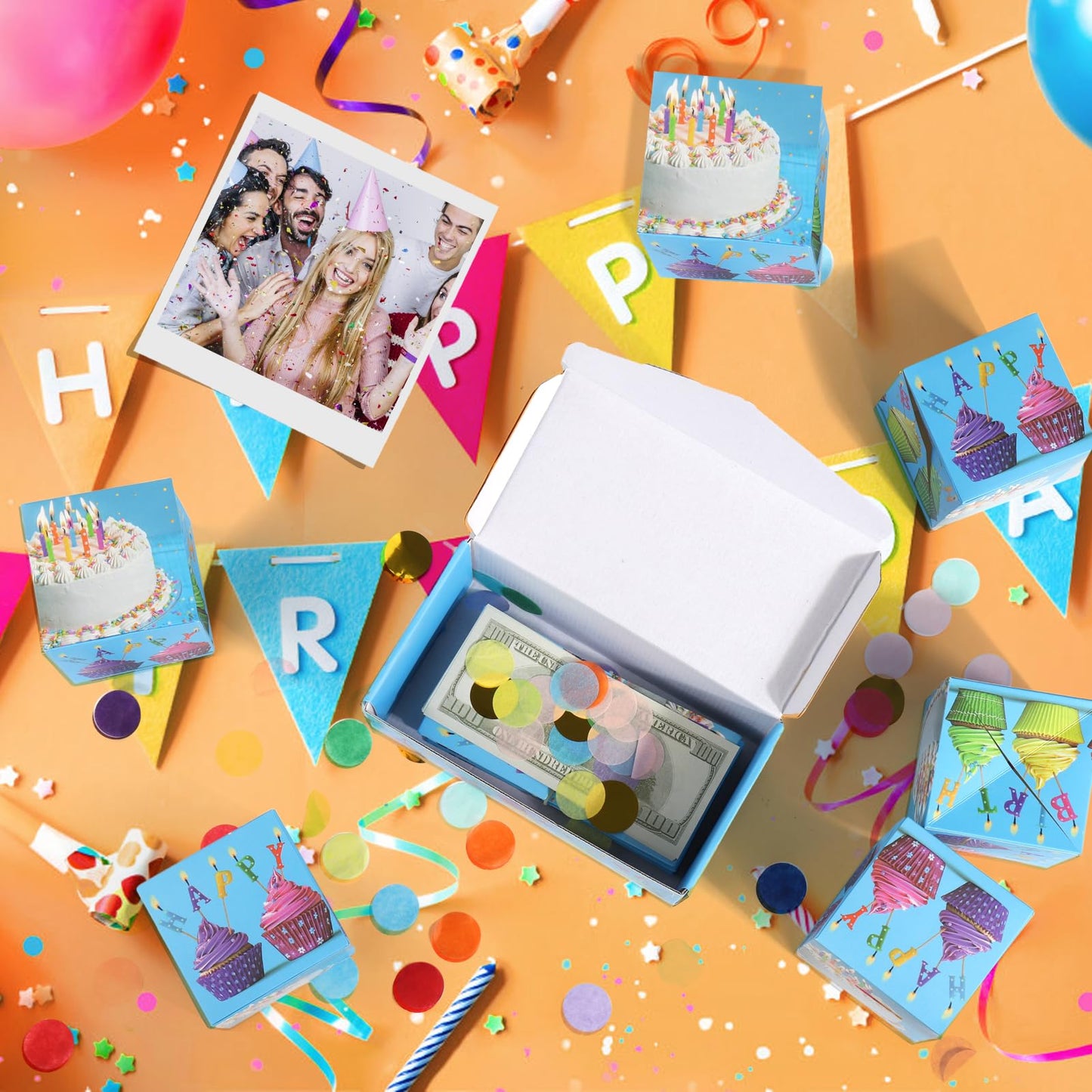 BABORUI Birthday Surprise Box Gift Box for Money, Happy Birthday Surprise Gift Box Explosion with Confetti, Seeroze Exploding Gift Box for Men Women Kids(Blue)
